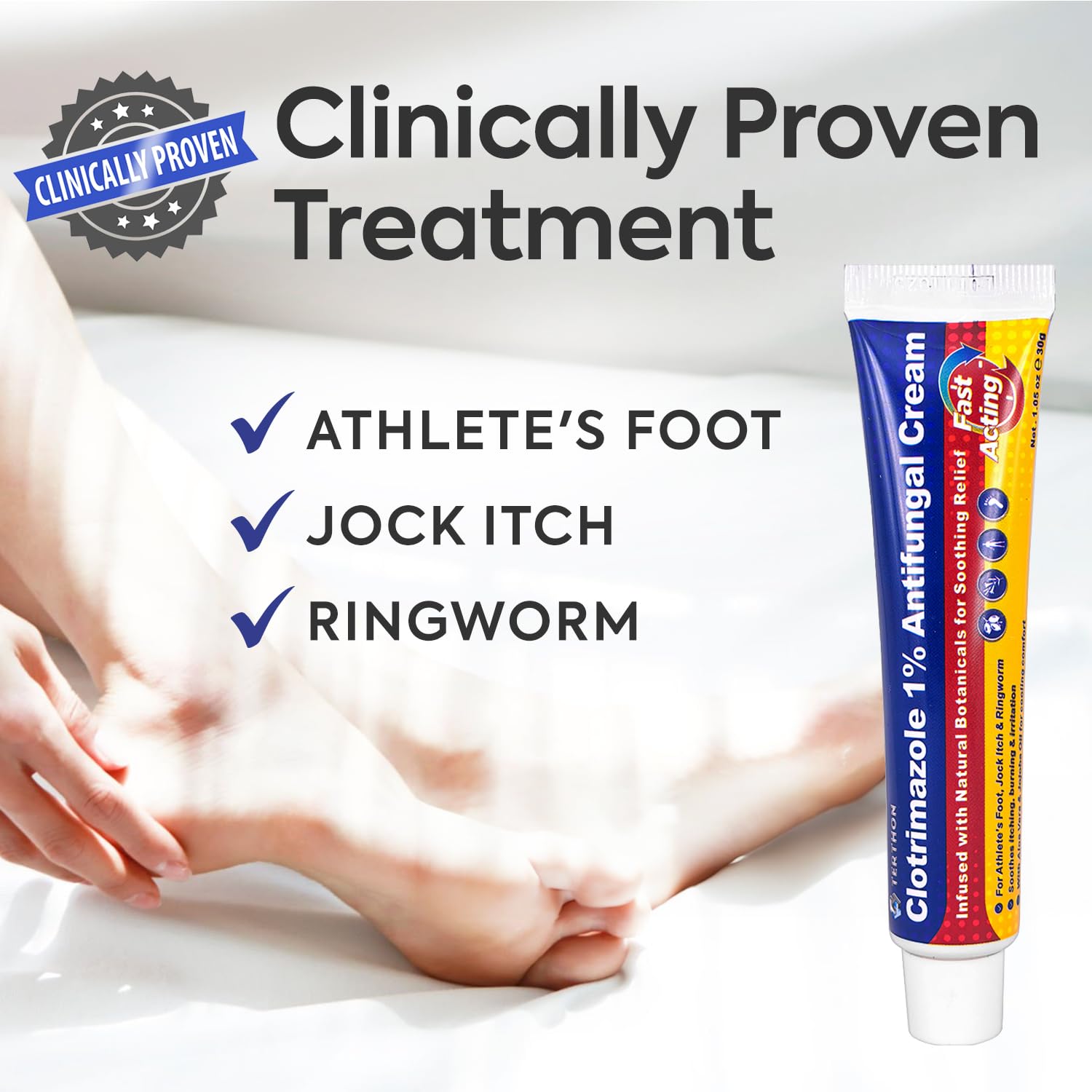 Terthon Antifungal Cream texture shows fast absorbing non greasy feel