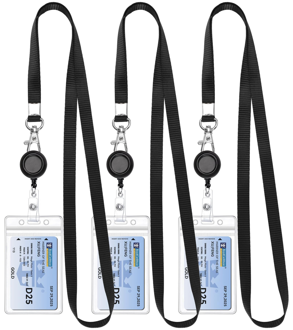 Teskyer 3-pack retractable lanyards in black for quick badge access