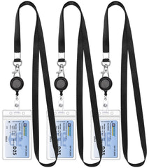 Teskyer 3-pack retractable lanyards in black for quick badge access