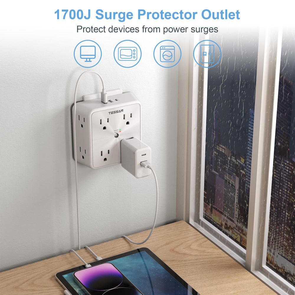 TESSAN 1700 joules surge protection shields electronics from spikes