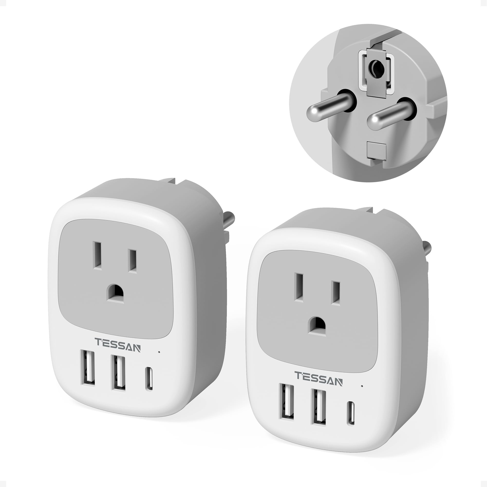 TESSAN 2-pack Type F adapter pack shot for compact Europe travel.