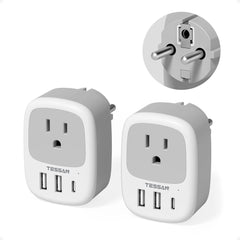 TESSAN 2-pack Type F adapter pack shot for compact Europe travel.