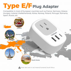 TESSAN 2-pack Type F adapter with USB ports powers multiple devices on the go.