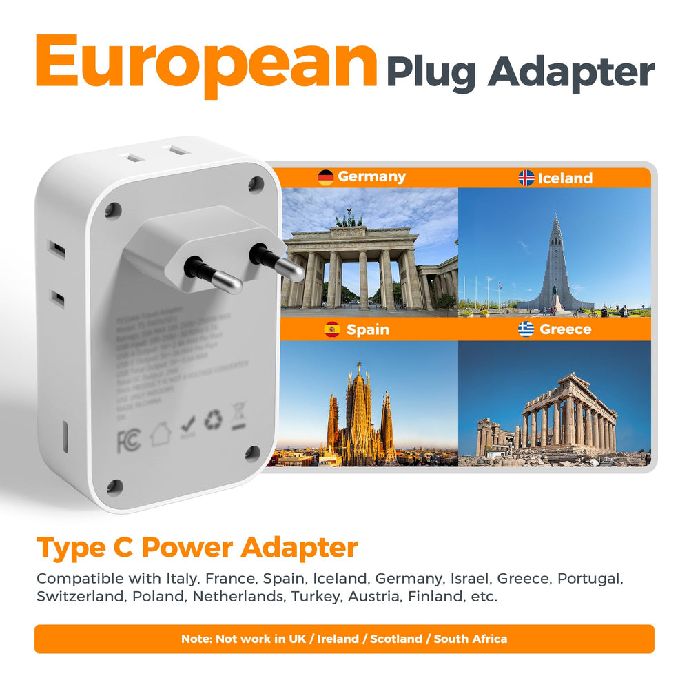 TESSAN adapter with four AC outlets keeps multiple devices powered on the go.
