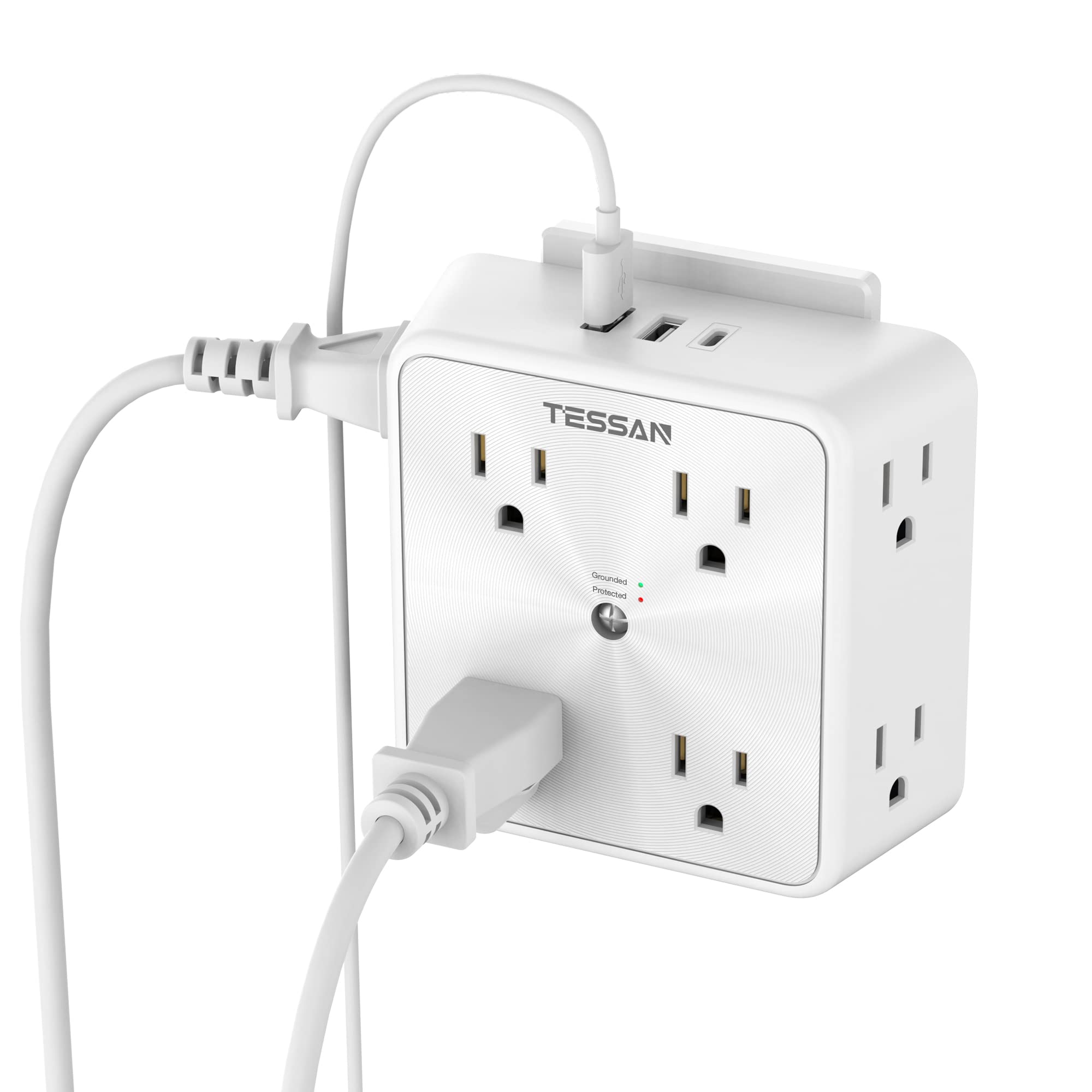 TESSAN 8-outlet extender with USB charger for multi-device charging at home or dorm