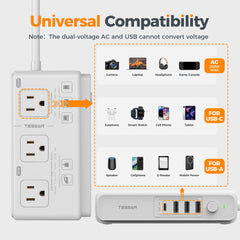 TESSAN three AC outlets for simultaneous device charging.