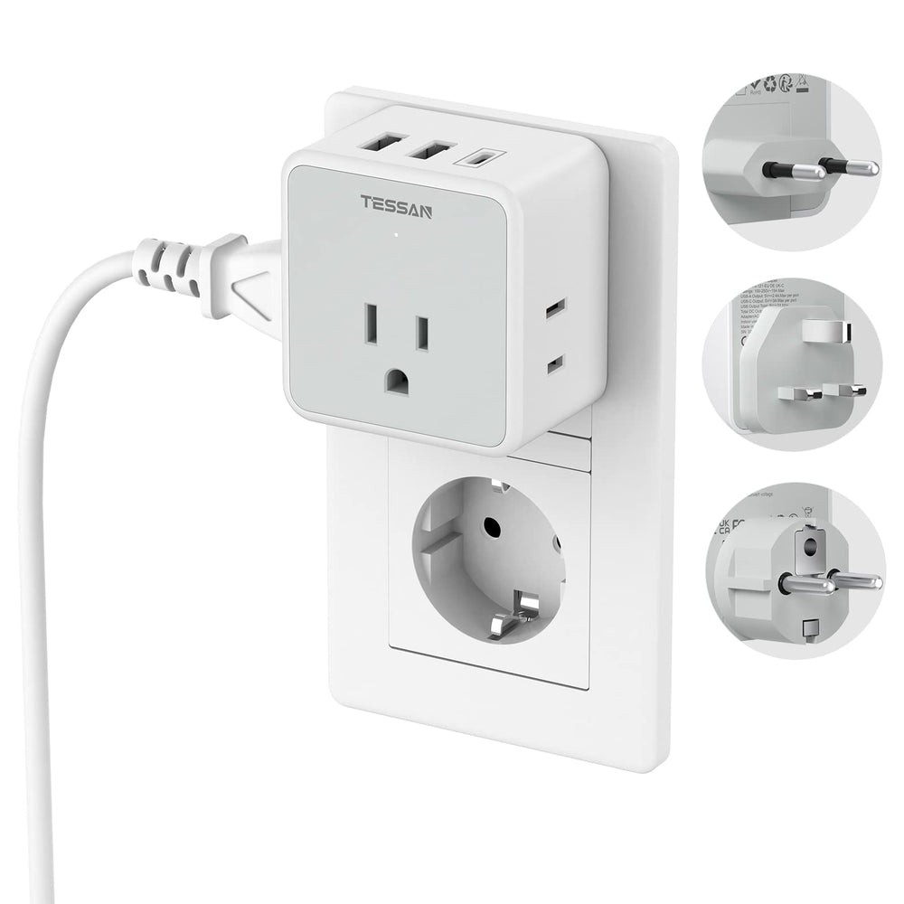TESSAN all-European travel plug adapter kit with interchangeable plugs for global compatibility.