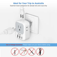 TESSAN Australia travel adapter 7-in-1 ports enables multi-device charging on the go.