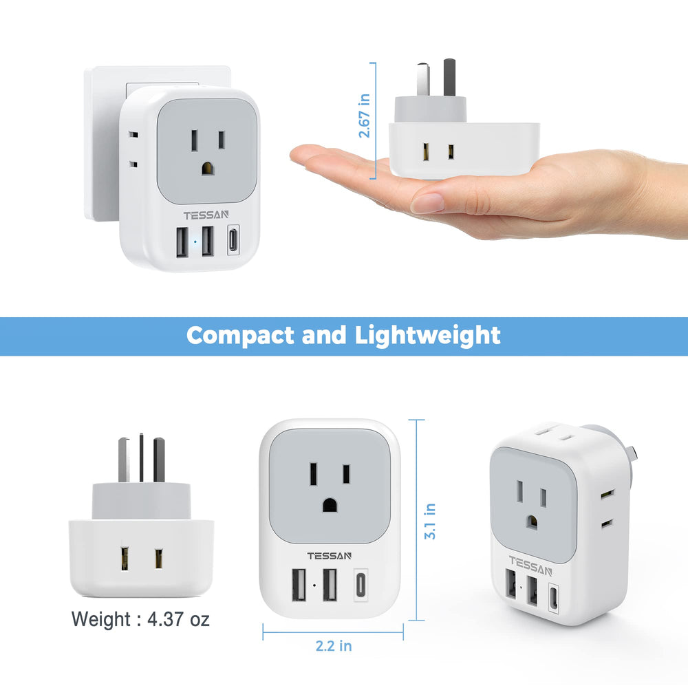 TESSAN Australia plug adapter not a voltage converter; ideal for dual voltage devices.