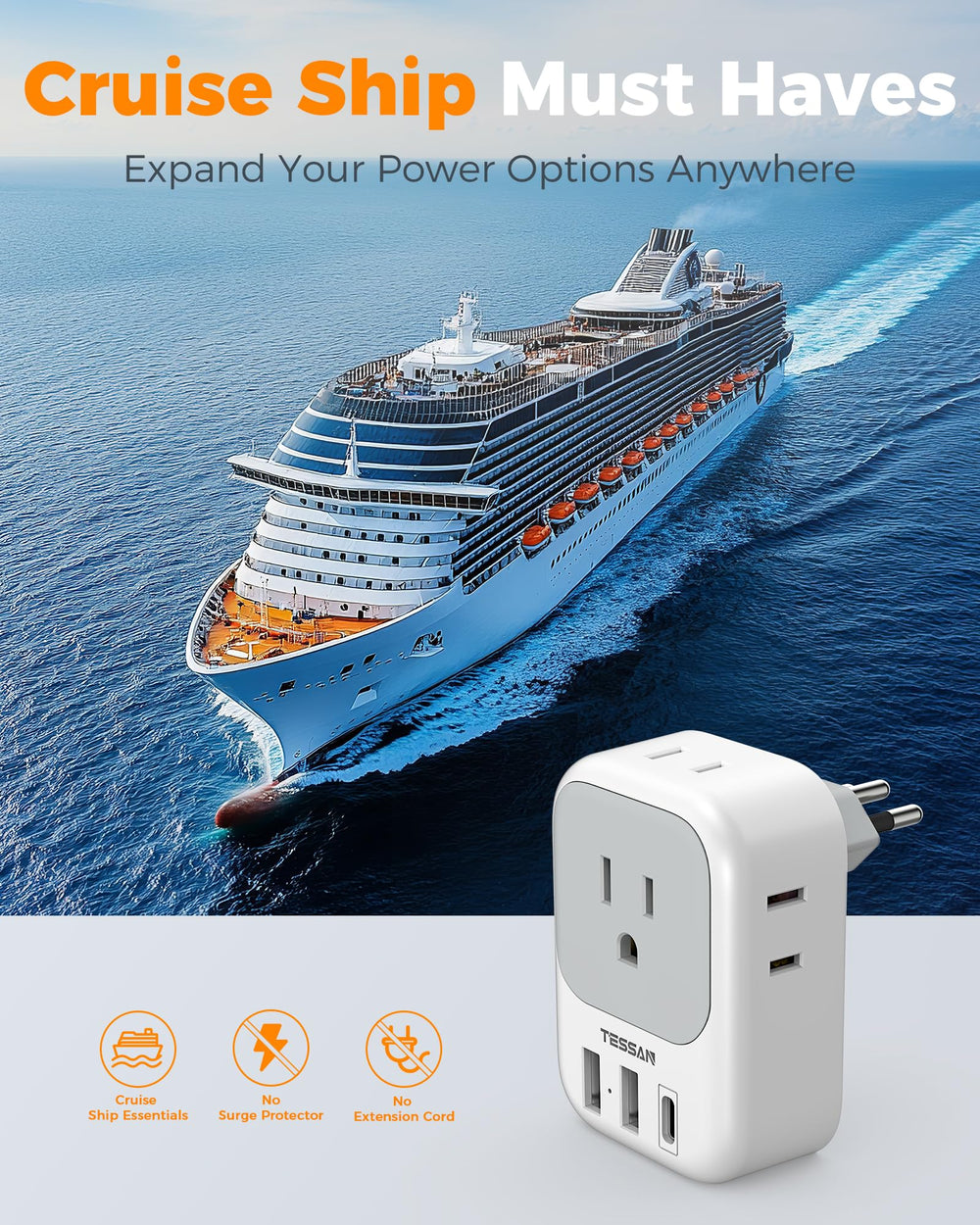 tessan brazil adapter type-n plug enables brazil outlet access on the go