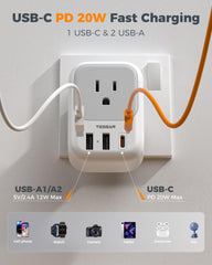 TESSAN compact travel adapter fits easily in luggage and bags.