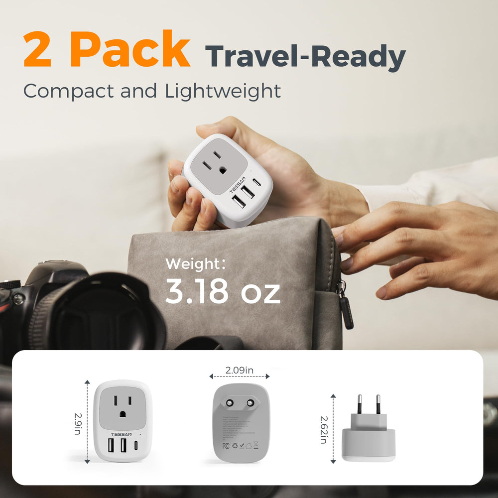 TESSAN compact travel adapter delivers USB-A and USB-C power on the go