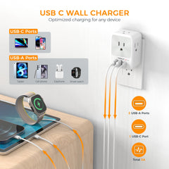 TESSAN compact wall plug design fits tight desk spaces.