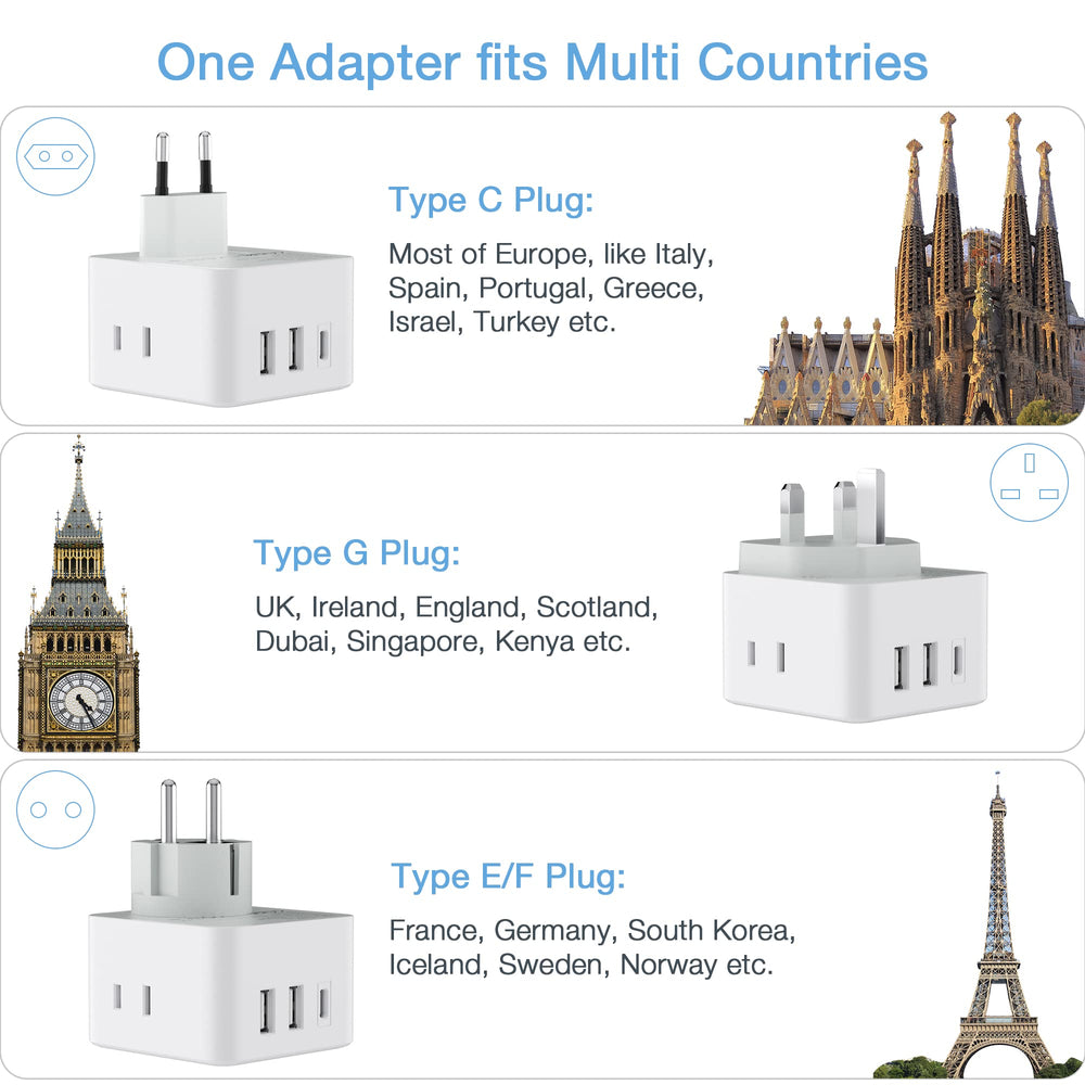 TESSAN detachable country plugs for flexible Europe travel.