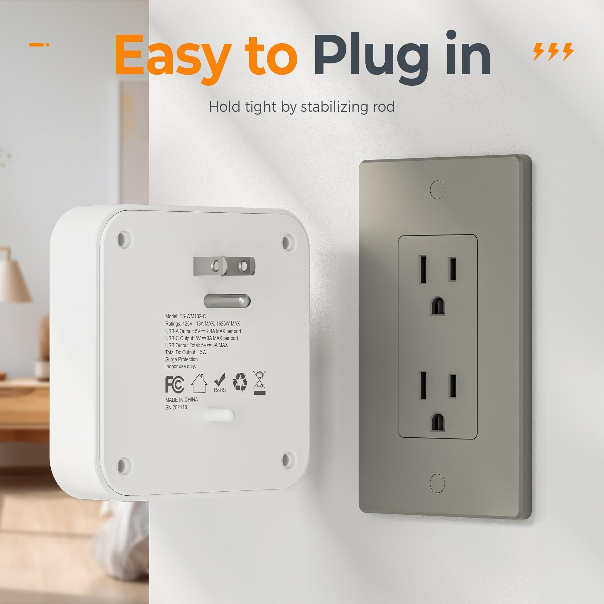 TESSAN dorm-friendly outlet extender helps organize devices in compact spaces.