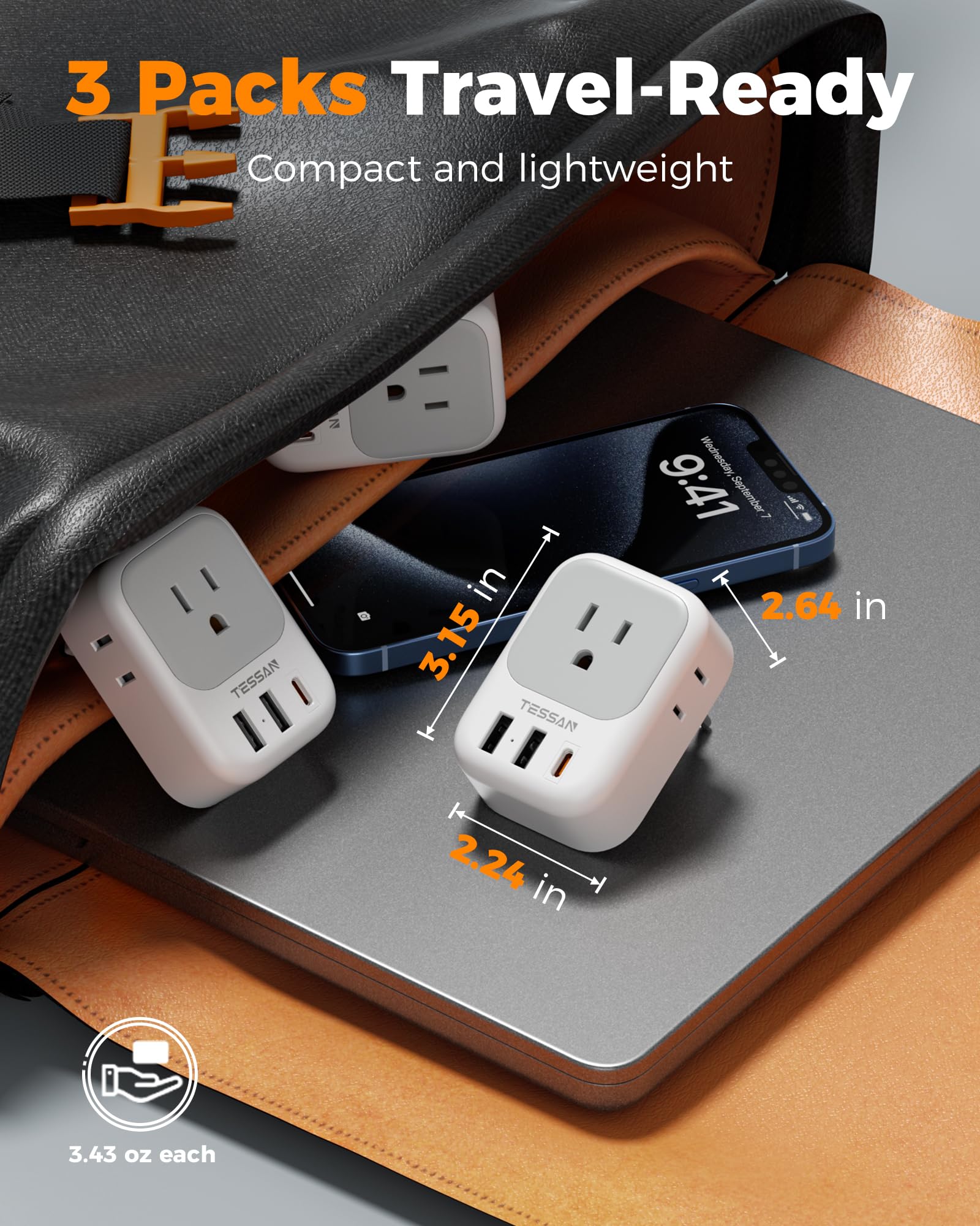 TESSAN EU adapter 3-pack keeps spare adapters ready for family trips.