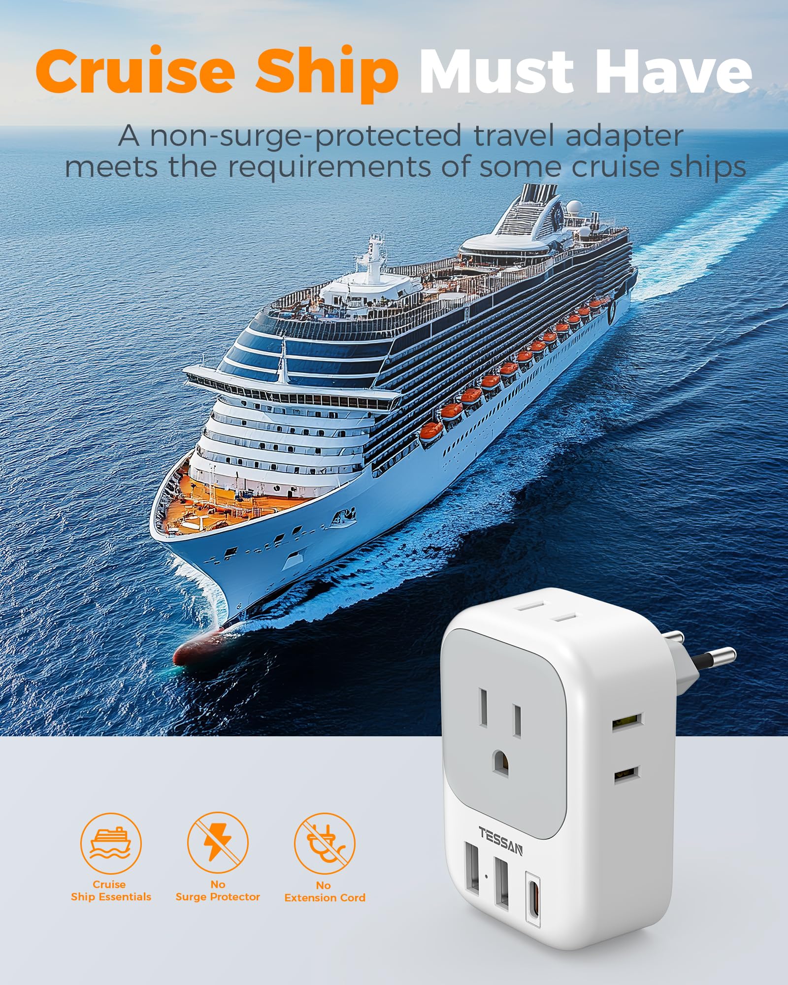 TESSAN EU adapter in a travel bag ready for on-the-go use.