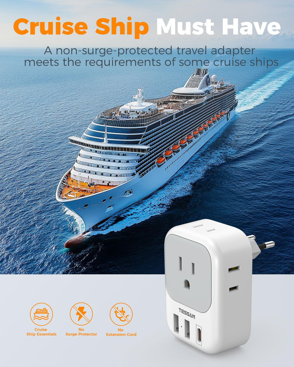 TESSAN EU adapter in a travel bag ready for on-the-go use.
