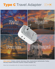 TESSAN EU adapter shows four outlets and USB ports for versatile charging.