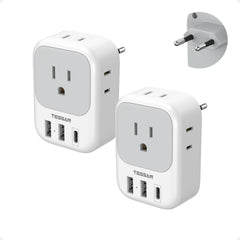 TESSAN European plug adapter with four outlets and USB-C for multi-device charging.