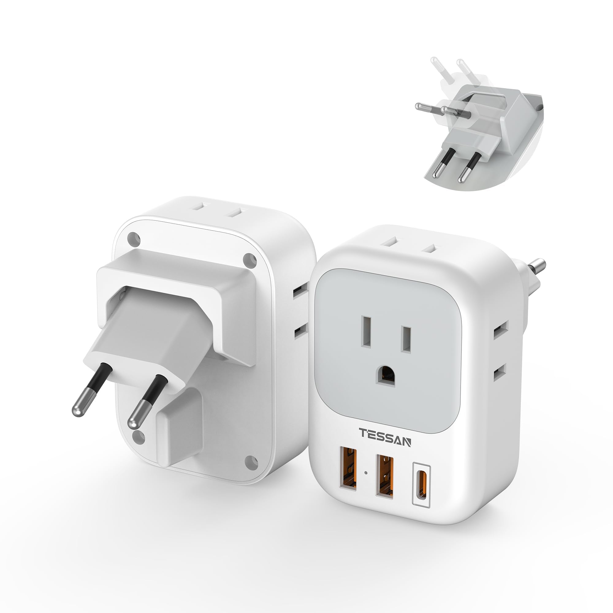 TESSAN foldable plug travel adapter—compact, easy packing for trips
