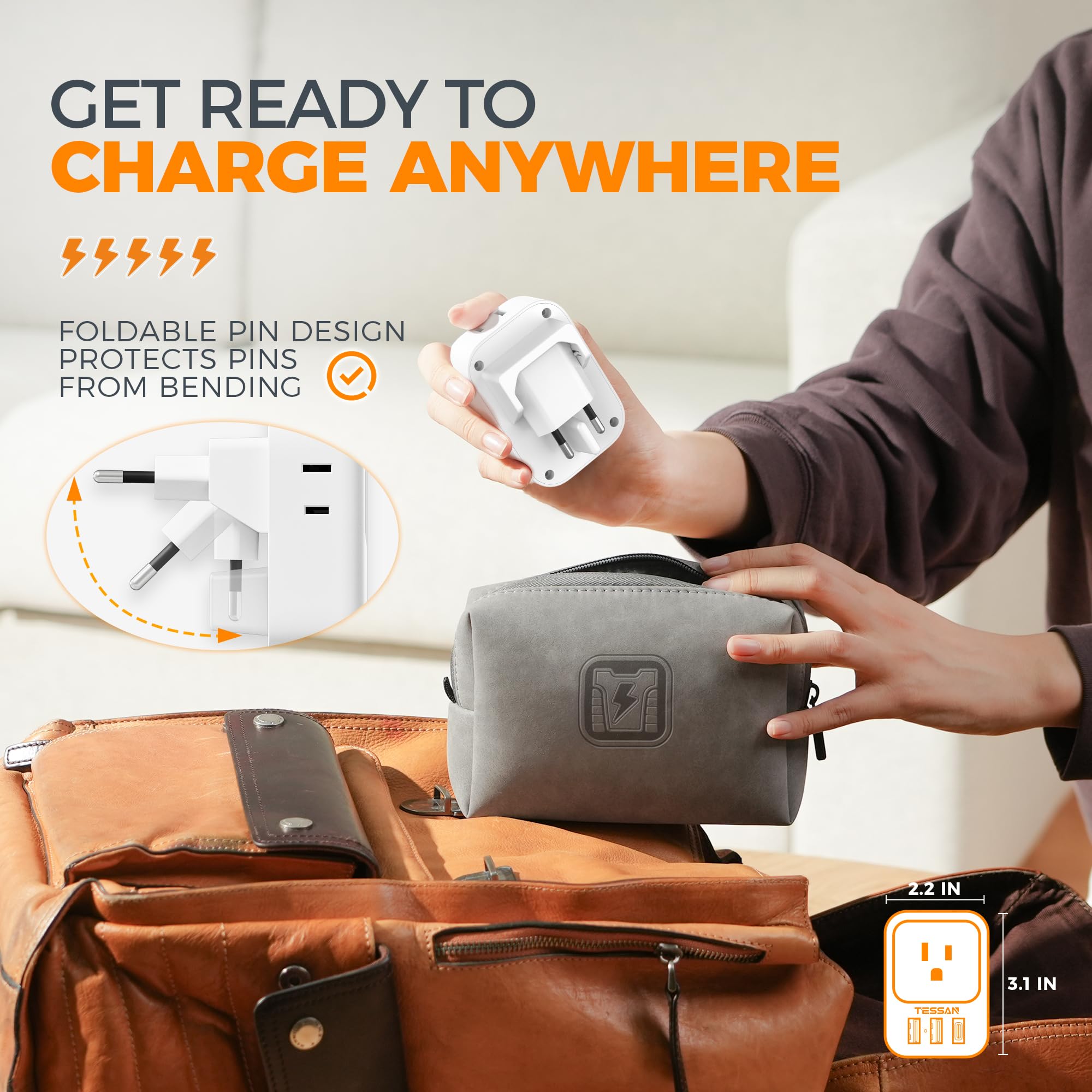 TESSAN four-outlet adapter powers multiple devices from a single EU socket