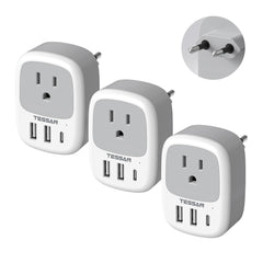 TESSAN European travel plug adapter pack showcases compact design for easy packing.