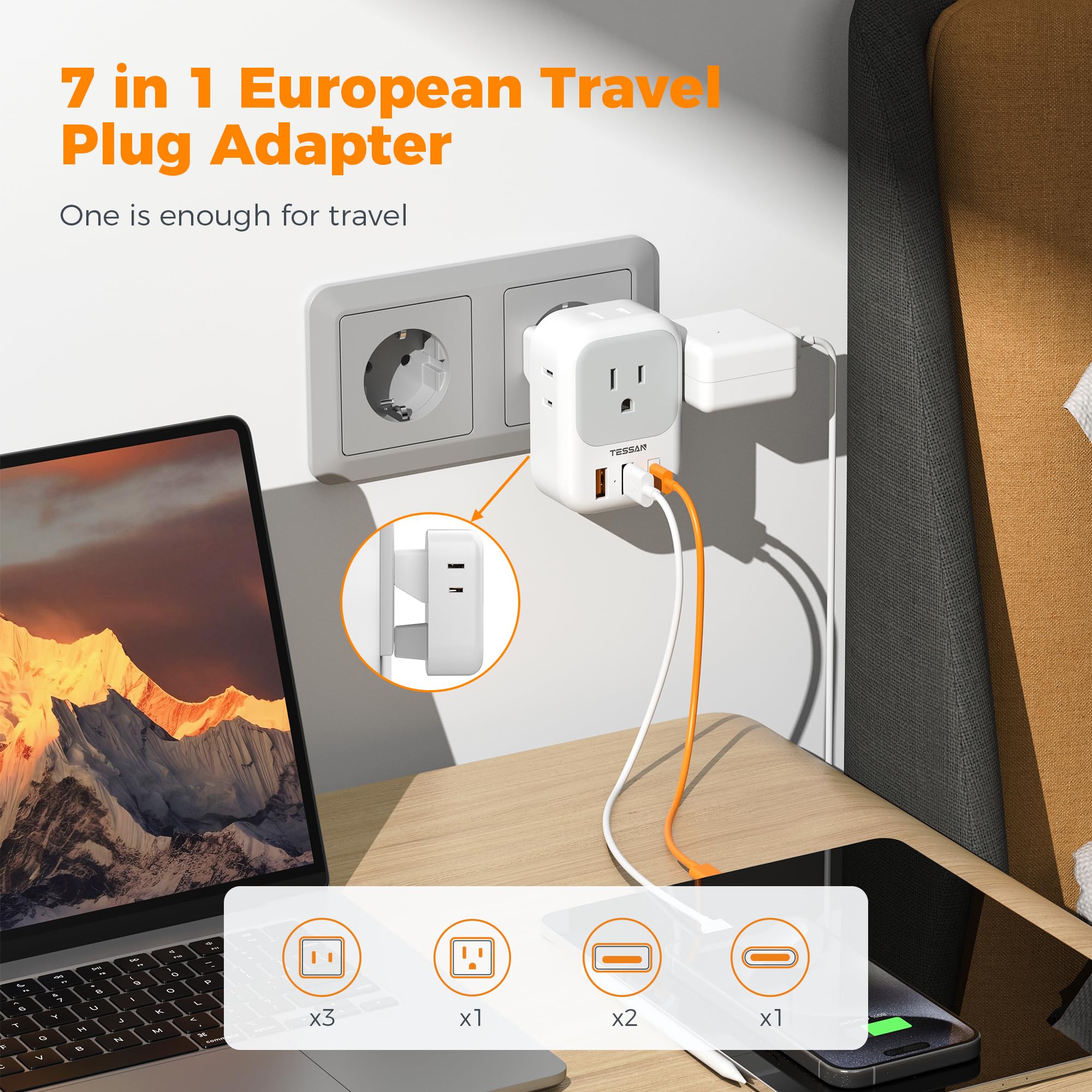 TESSAN USB C PD 20W port enables fast charging for compatible devices