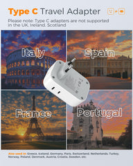 TESSAN EU adapter showcasing USB-C ports ideal for phones and laptops on the go.