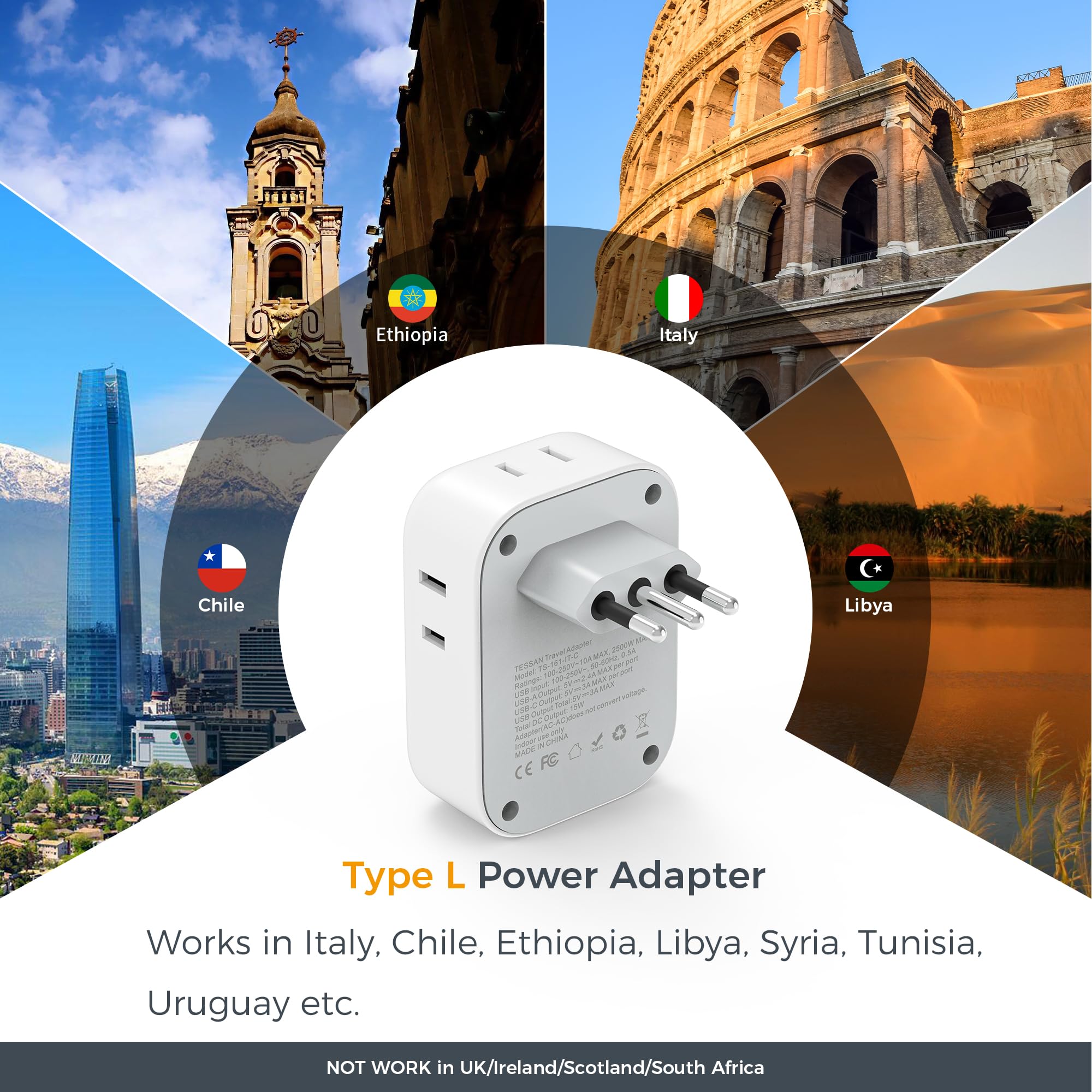 TESSAN 7-in-1 power adapter ideal for travelers needing multiple devices.