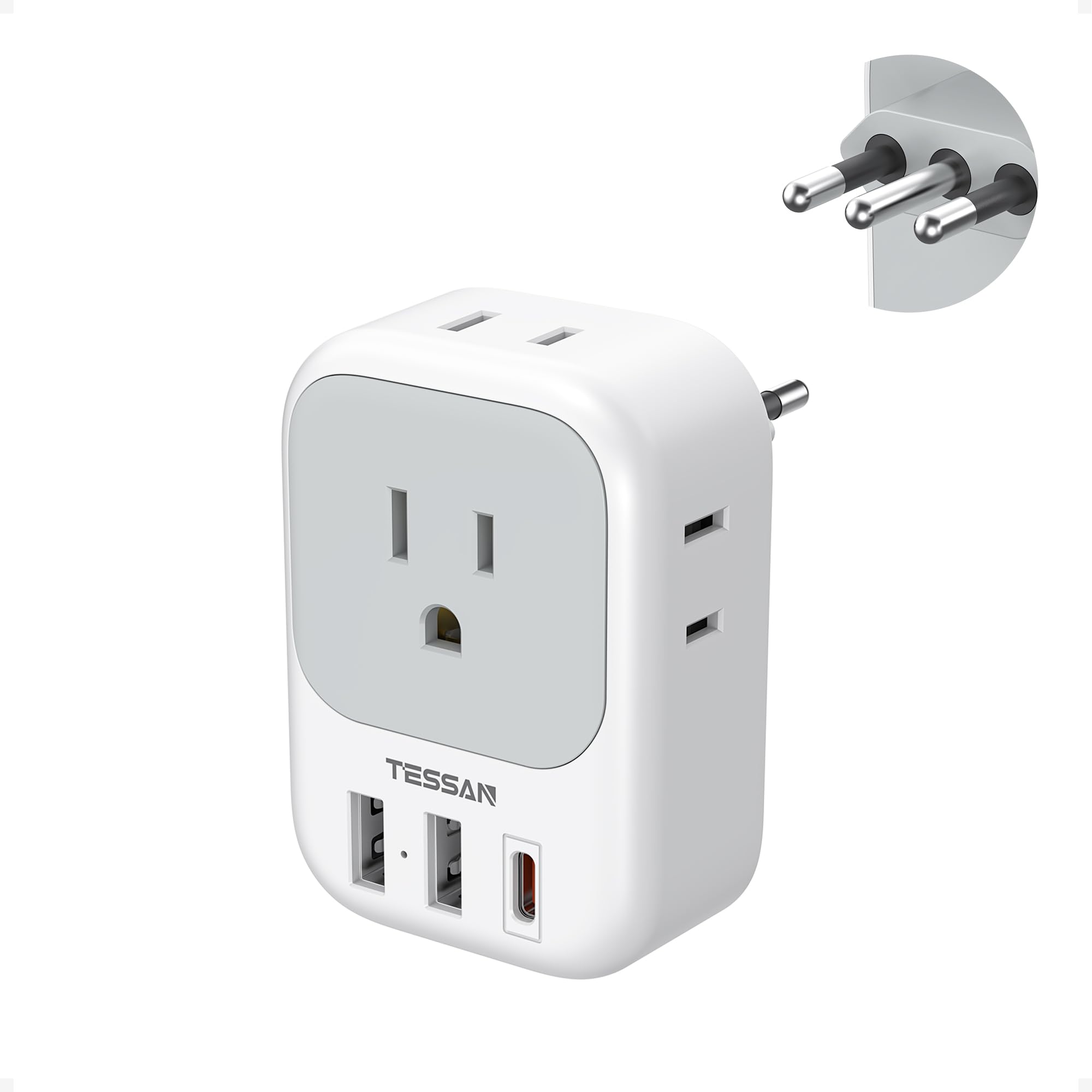 TESSAN Italy travel adapter with four outlets and USB ports for versatile charging.