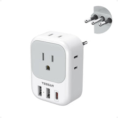 TESSAN Italy travel adapter with four outlets and USB ports for versatile charging.