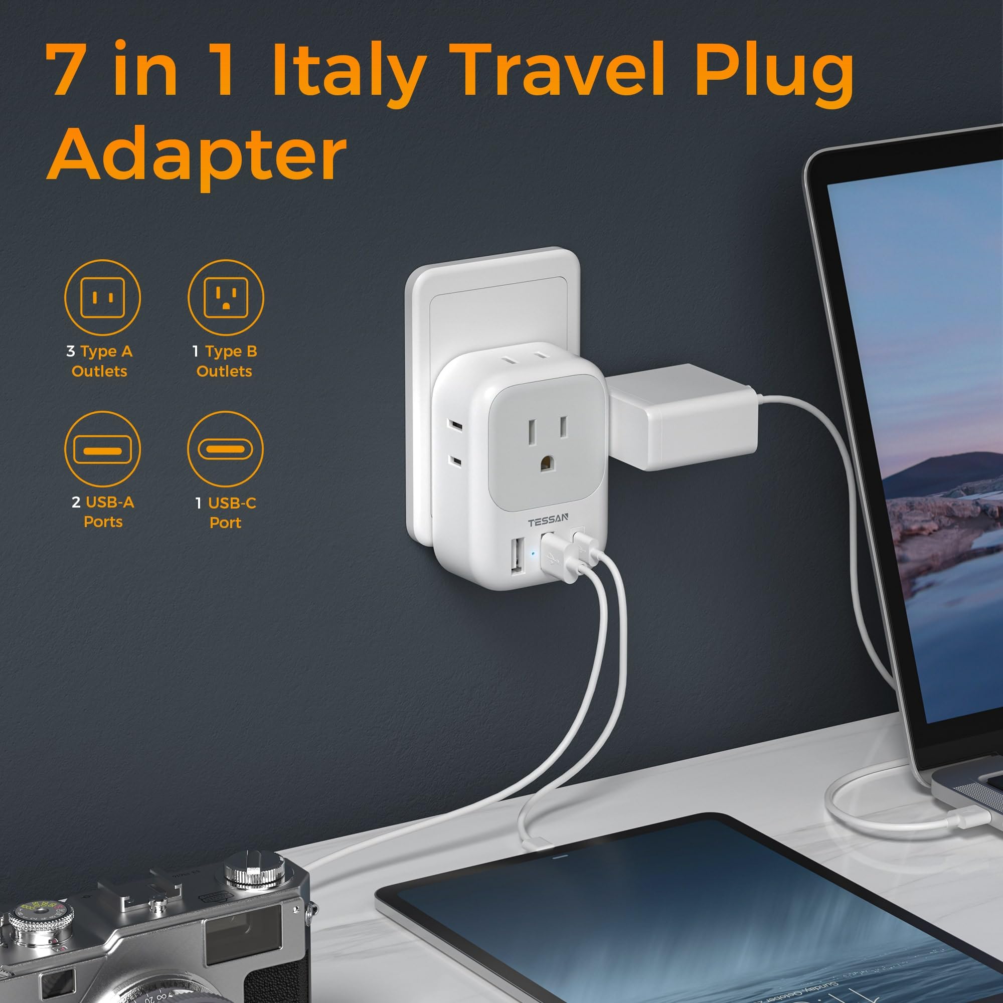 TESSAN USB-C port provides up to 3A fast charging for devices.