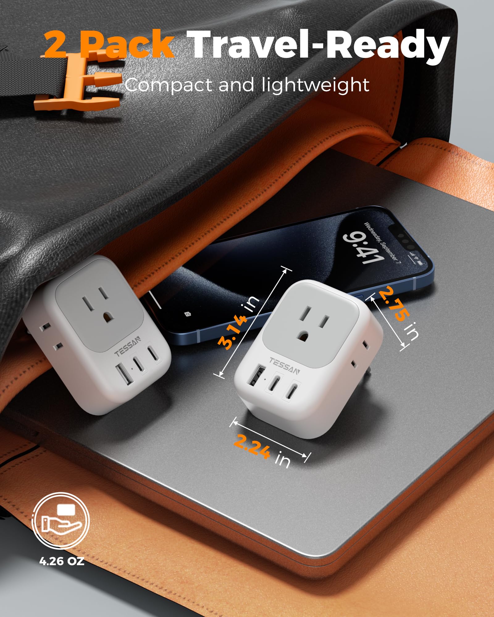 TESSAN lightweight travel adapter ideal for on-the-go use, cruise ships, and hotels