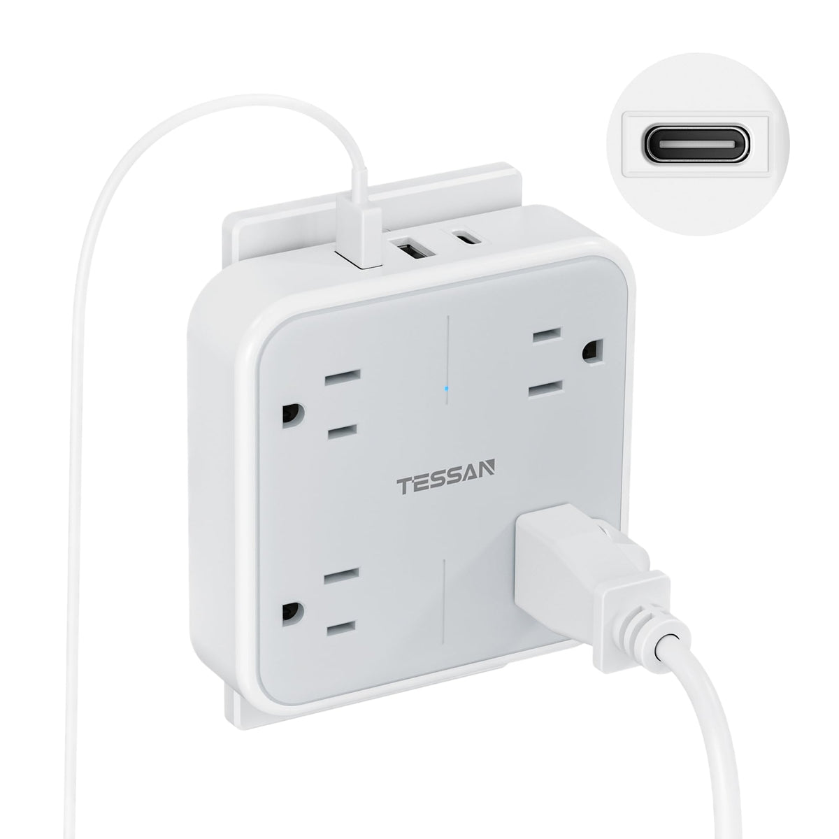 TESSAN multi plug outlet extender shows four widely spaced outlets for bulky plugs, great for home use.