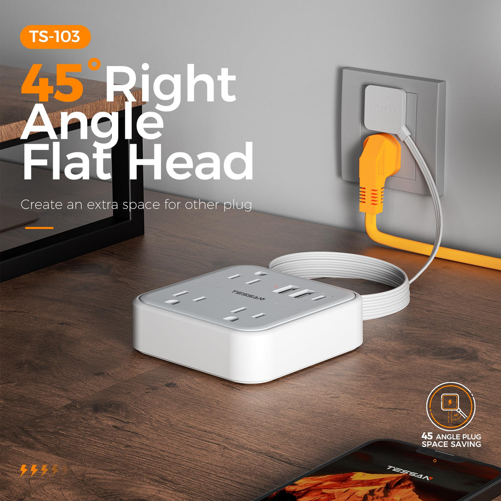 TESSAN non-slip rubber feet keep the strip stable on a desk