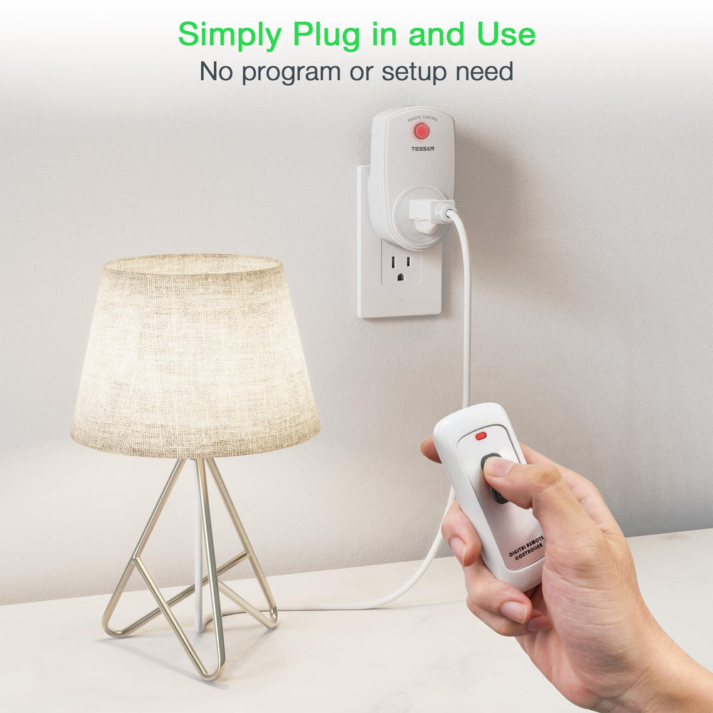 TESSAN outlet powers a lamp with easy remote control.