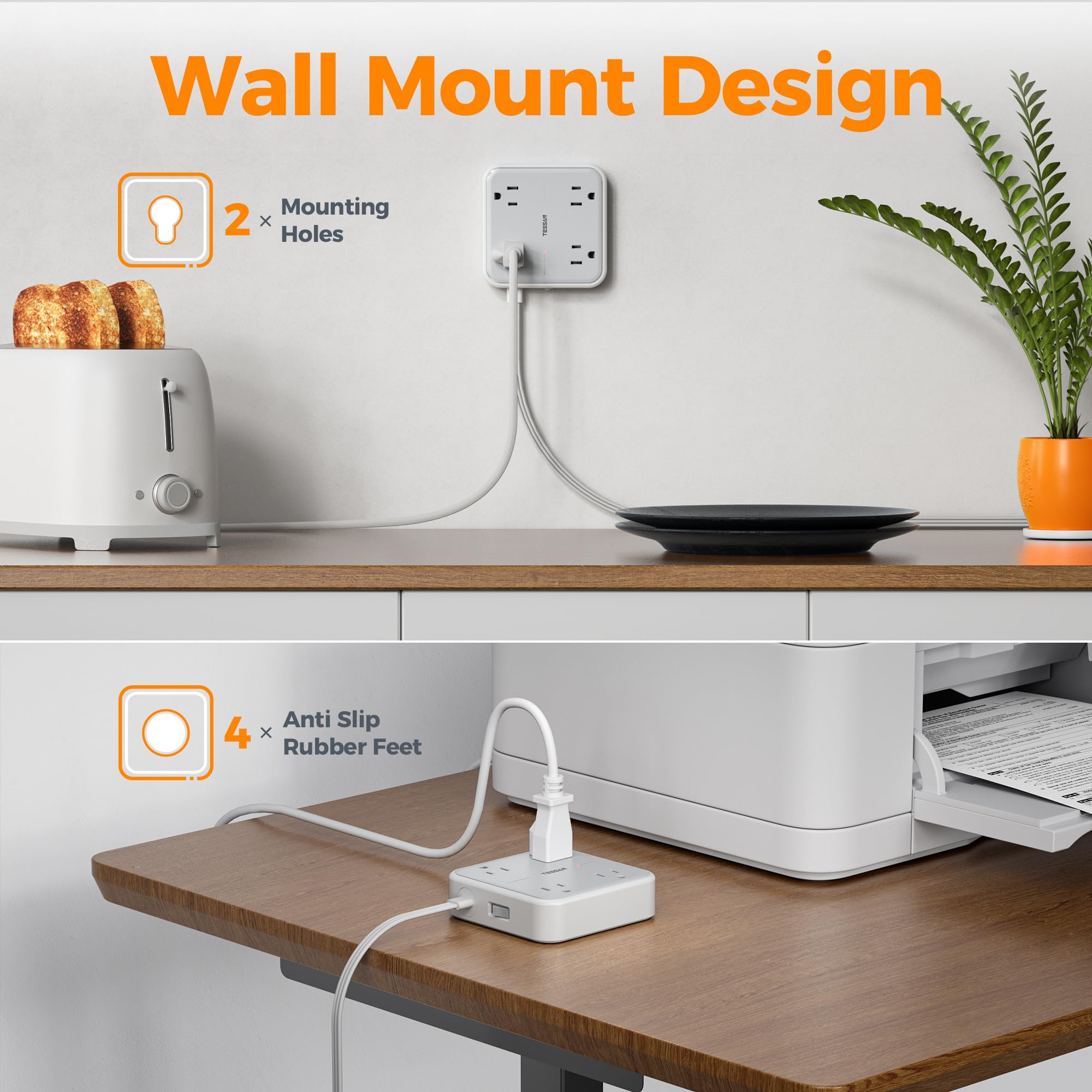 TESSAN compact unit with rubber feet stays put on tables and shelves.