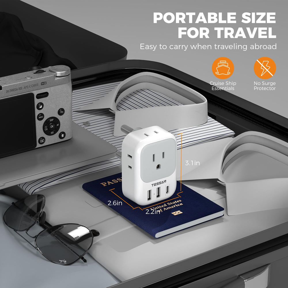 TESSAN compact travel adapter fits in luggage saving space
