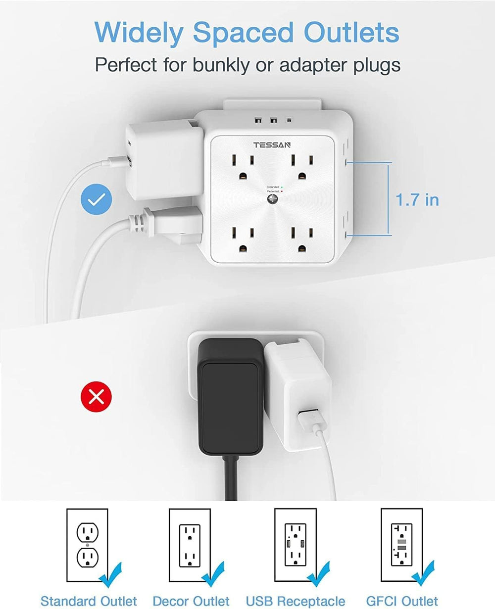TESSAN space-saving outlet setup reduces clutter in compact rooms