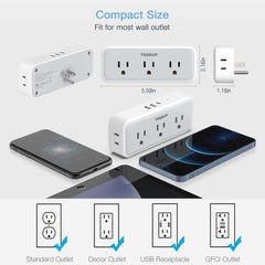 TESSAN spaced-outlets design fits bulky plugs without blocking adjacent sockets