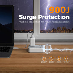 TESSAN surge protector with 4 outlets and USB-C enables multi-device charging.
