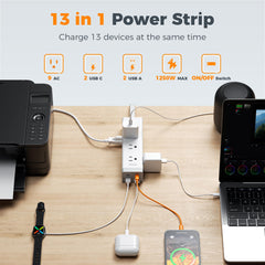 TESSAN power strip with six-foot cord for flexible room reach