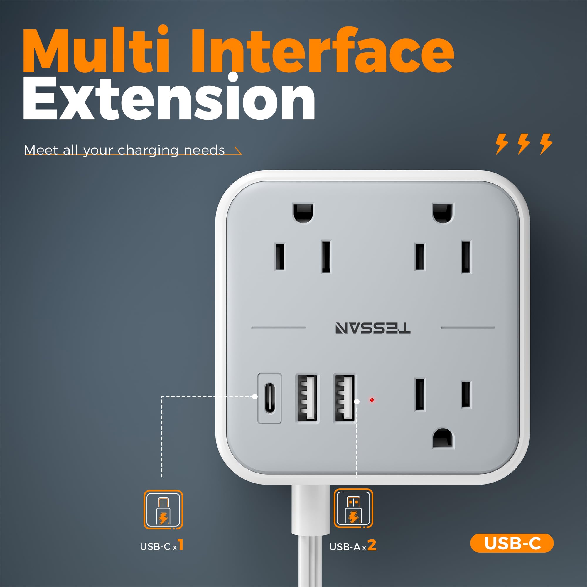 TESSAN surge-protected power strip safeguards electronics from overload