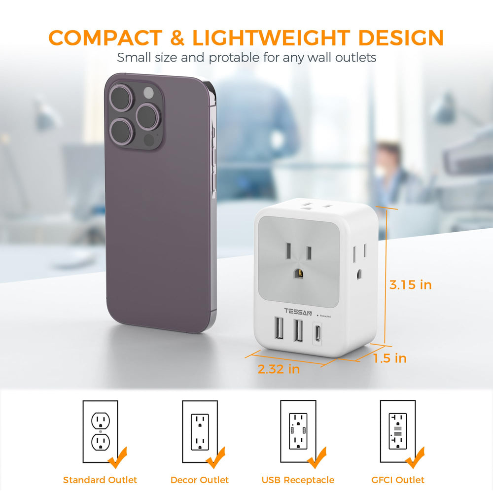 TESSAN surge protector provides protection against power spikes.
