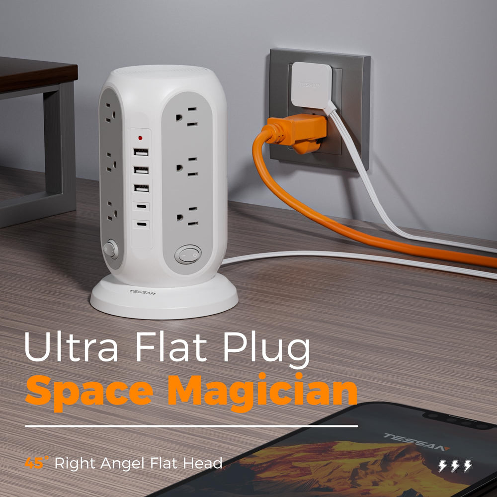 TESSAN power strip ideal for office, dorm, or hotel desk setups.