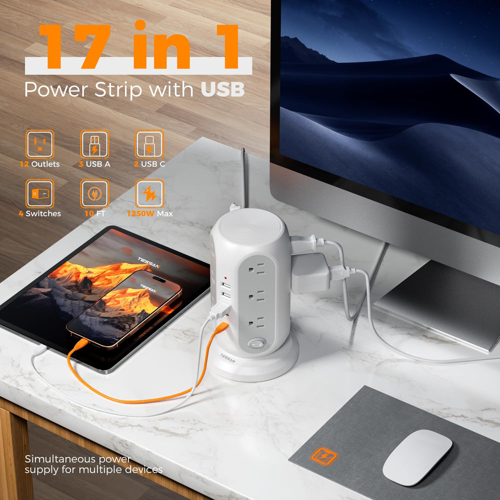 TESSAN 3 USB-A ports provide simultaneous charging for phones and tablets.
