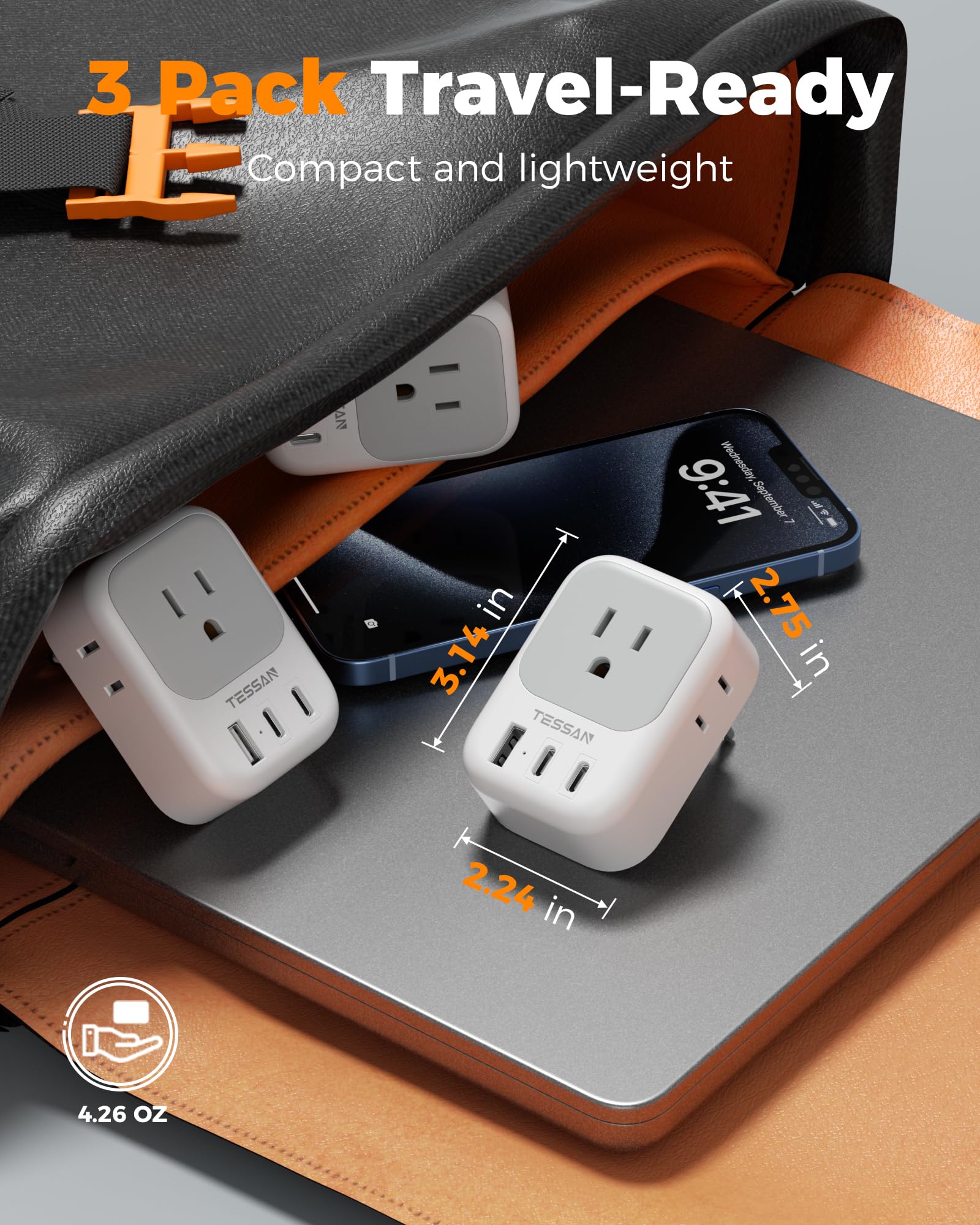 TESSAN travel adapter with USB-A port for older devices.
