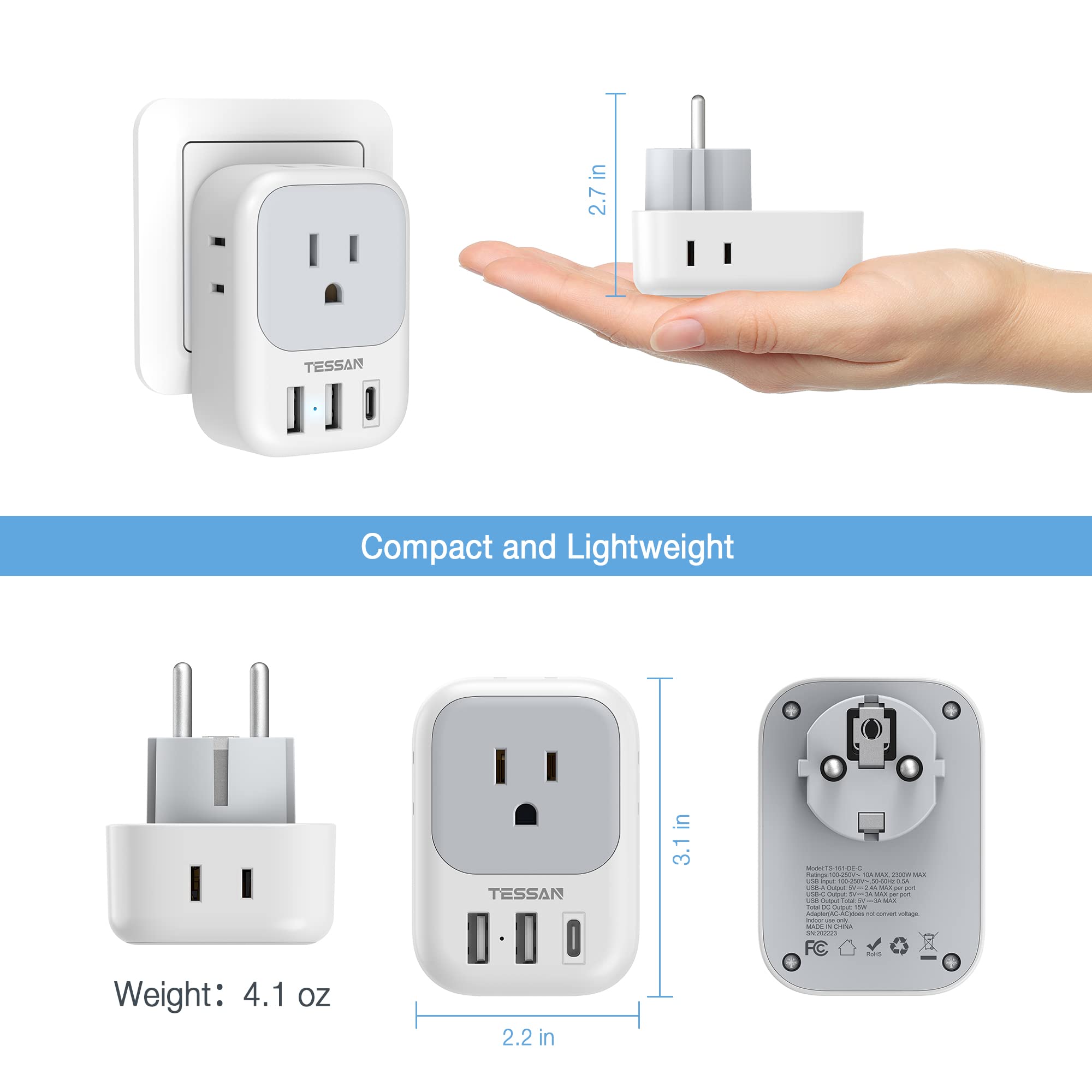 TESSAN plug adapter on airplane or cruise for versatile charging