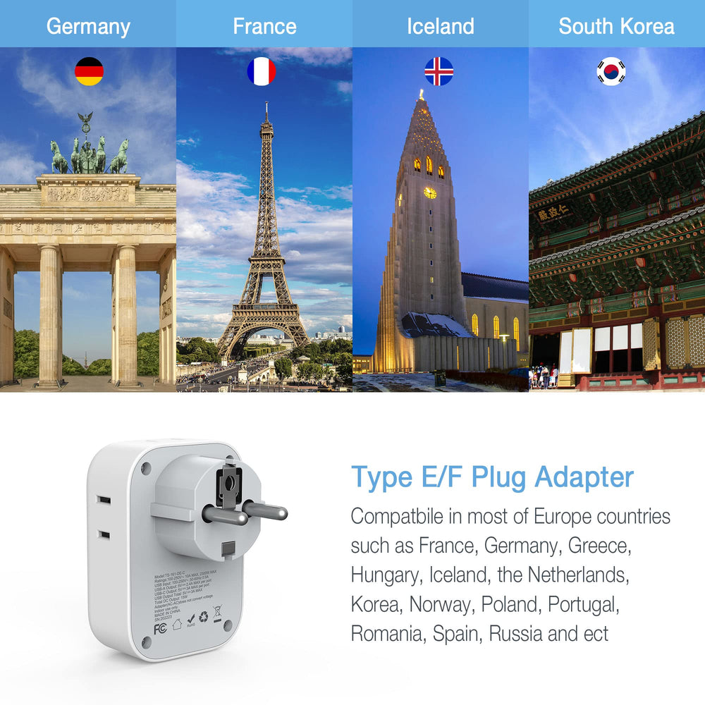 TESSAN Type E/F adapter ports close-up highlighting USB ports